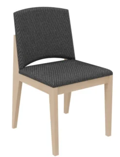 Chaise rembourrée 4 pieds Soline - piétement hêtre verni naturel - assise et dossier textile enduit