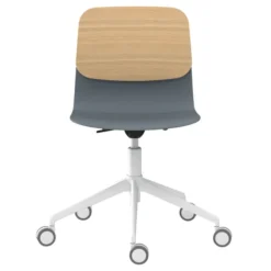 Chaise à roulettes Klik - assise polypropylène - dossier chêne - réglable en hauteur - piétement 5 branches