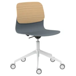 Chaise à roulettes Klik - assise polypropylène - dossier chêne - réglable en hauteur - piétement 5 branches