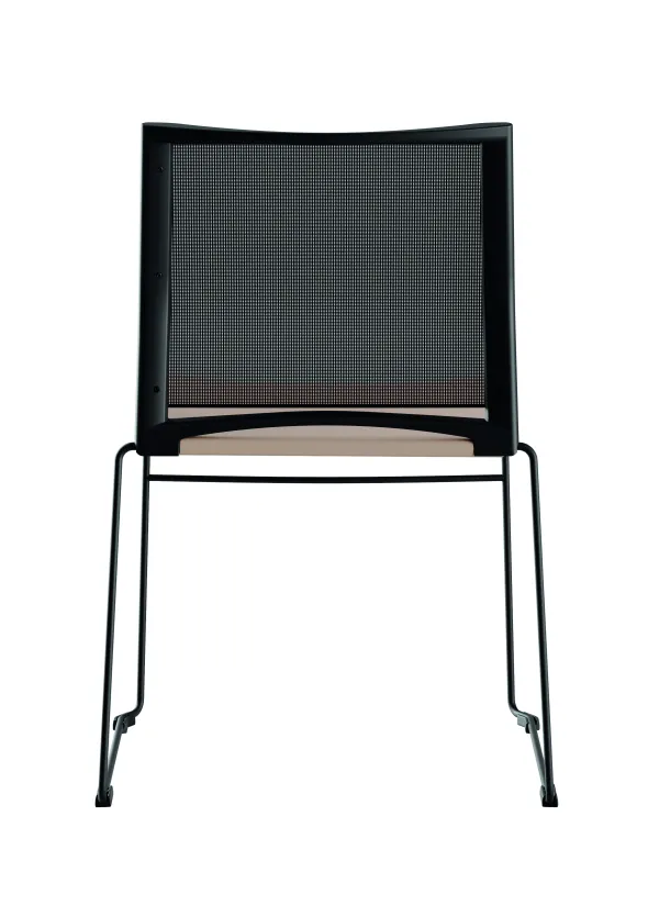 Chaise traineau Slim - assise polypropylène - dossier résille noir - piétement noir - empilable