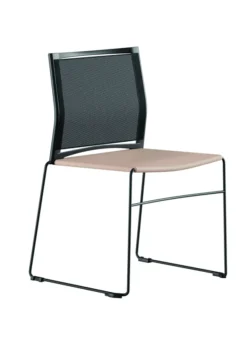 Chaise traineau Slim - assise polypropylène - dossier résille noir - piétement noir - empilable