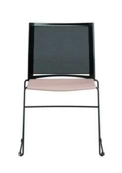 Chaise traineau Slim - assise polypropylène - dossier résille noir - piétement noir - empilable
