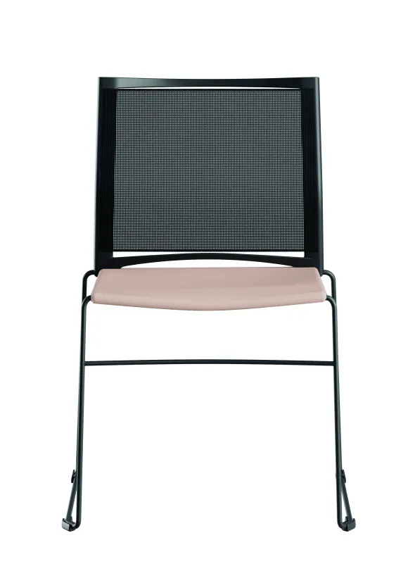 Chaise traineau Slim - assise polypropylène - dossier résille noir - piétement noir - empilable