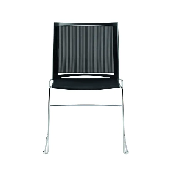 Chaise traineau Slim - assise polypropylène - dossier résille noir - piétement chrome - empilable