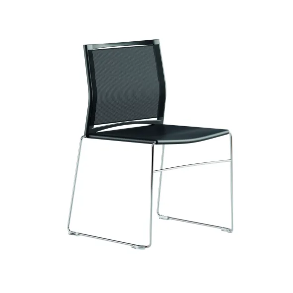 Chaise traineau Slim - assise polypropylène - dossier résille noir - piétement chrome - empilable