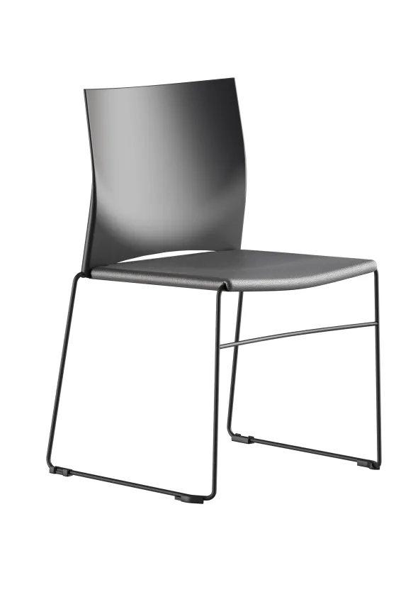 Chaise traineau Slim - assise textile enduit - dossier polypropylène - piétement noir - empilable