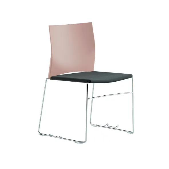 Chaise traineau Slim - assise tissu noir - dossier polypropylène - piétement chrome - accrochable/empilable
