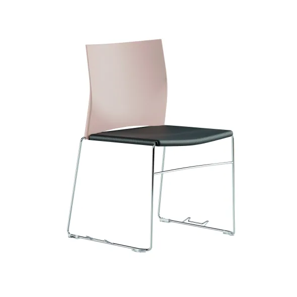 Chaise traineau Slim - assise textile enduit noir - dossier polypropylène - piét. chrome - accrochable/empilable