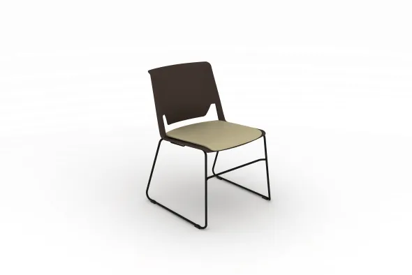 Chaise traineau Véry - assise cuir - dossier polypropylène - piétement époxy