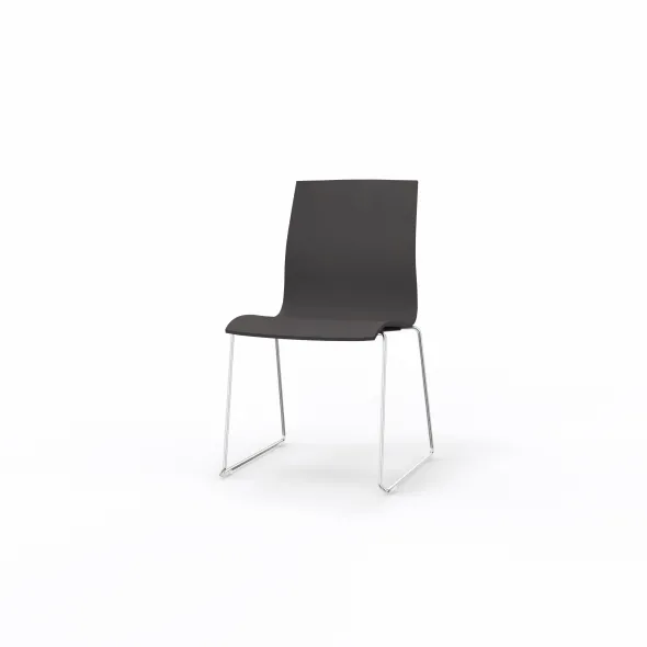 Chaise traîneau Trio Evolution - coque multipli hêtre - piétement chrome - empilable