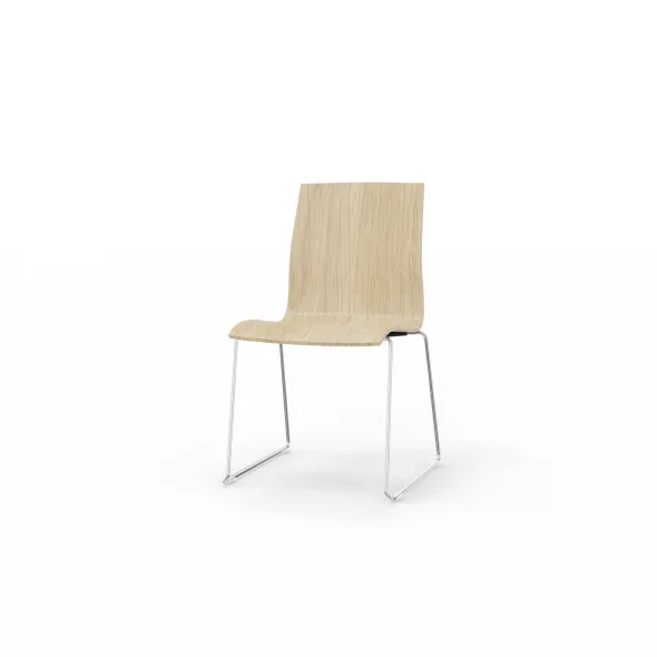 Chaise traîneau Trio Evolution - coque essence bois - piétement chrome - empilable