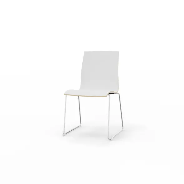 Chaise traîneau Trio Evolution - coque stratifié blanc - piétement chrome - empilable