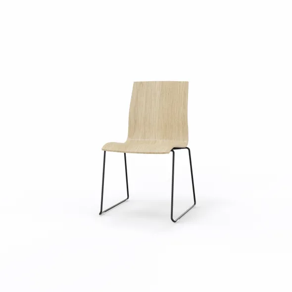 Chaise traîneau Trio Evolution - coque essence bois - piétement époxy - empilable