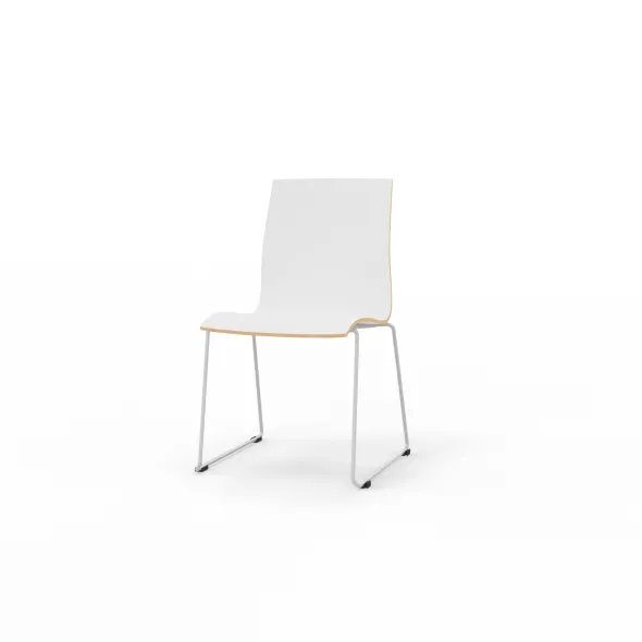 Chaise traîneau Trio Evolution - coque stratifié blanc - piétement époxy - empilable