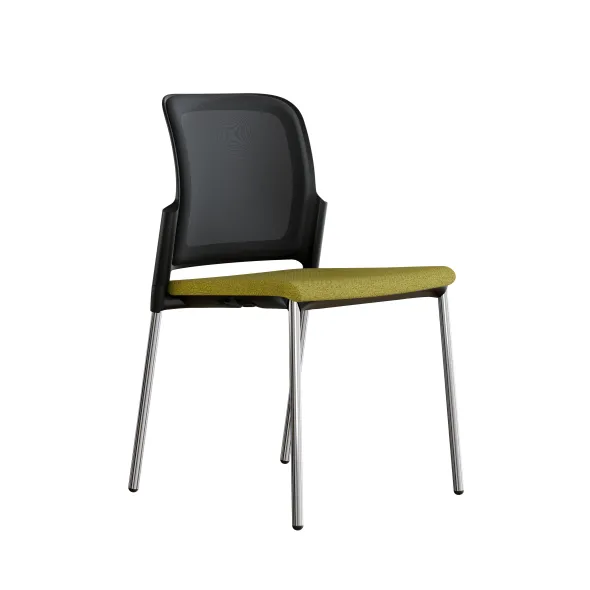 Chaise visiteur 4 pieds F8 - assise tissu et dossier résille Rythm - piétement chrome