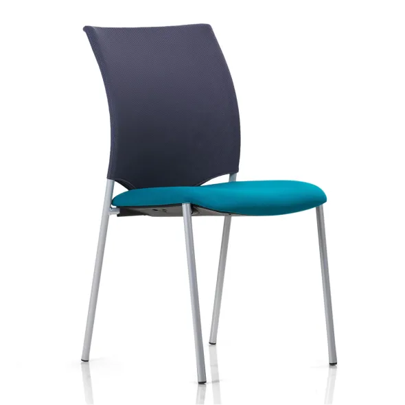 Chaise visiteur 4 pieds Keno H - assise tissu - dossier résille - piétement gris aluminium