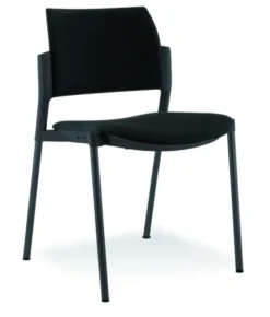 Chaise visiteur 4 pieds Tertio - tissu noir panthère 009 - piétement noir - lot de 2
