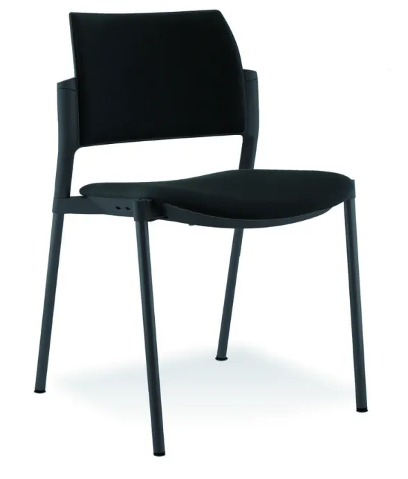 Chaise visiteur 4 pieds Tertio - tissu noir panthère 009 - piétement noir - lot de 2