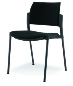 Chaise visiteur 4 pieds Tertio - tissu noir panthère 009 - piétement noir - lot de 2