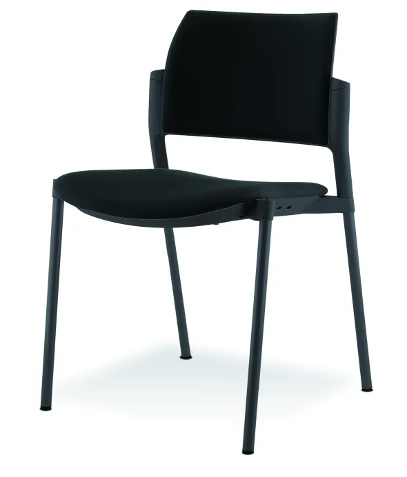 Chaise visiteur 4 pieds Tertio - tissu noir panthère 009 - piétement noir - lot de 2