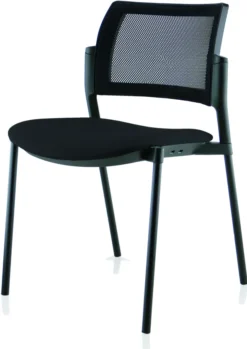 Chaise visiteur 4 pieds Tertio - assise tissu noir - panthère 009 - dossier résille noir - lot de 2