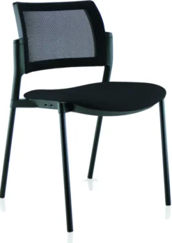 Chaise visiteur 4 pieds Tertio - assise tissu noir - panthère 009 - dossier résille noir - lot de 2