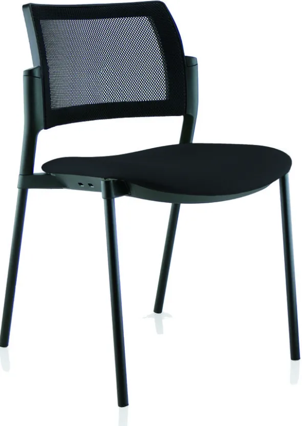 Chaise visiteur 4 pieds Tertio - assise tissu noir - panthère 009 - dossier résille noir - lot de 2