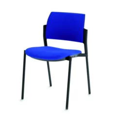 Chaise visiteur 4 pieds Tertio - tissu bleu saphir 082 - piétement noir - lot de 2