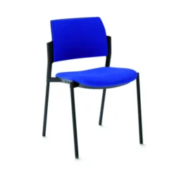 Chaise visiteur 4 pieds Tertio - tissu bleu saphir 082 - piétement noir - lot de 2