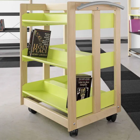 Chariot à livres double face Majeo - tablettes inclinées
