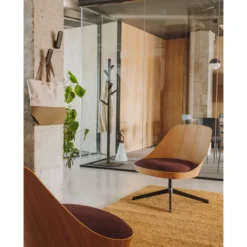 Chauffeuse pivotante Kaiak Lounge - coque bois - assise tissu - piétement aluminium ou laqué