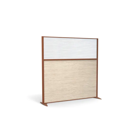 Cloison droite KP - l. 163 x h. 160 cm - bas mélaminé et haut polycarbonate - 2 pieds stabilisateurs