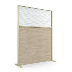 Cloison droite KP - l. 122 x h. 160 cm - bas mélaminé et haut polycarbonate - 2 pieds stabilisateurs
