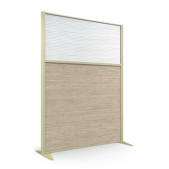Cloison droite KP - l. 122 x h. 160 cm - bas mélaminé et haut polycarbonate - 2 pieds stabilisateurs