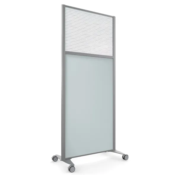 Cloison droite KP - l. 81 x h. 180 cm - bas mélaminé et haut polycarbonate - 2 pieds sur roulettes