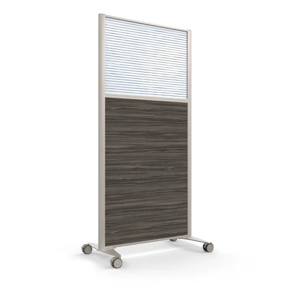 Cloison droite KP - l. 81 x h. 160 cm - bas mélaminé et haut polycarbonate - 2 pieds sur roulettes