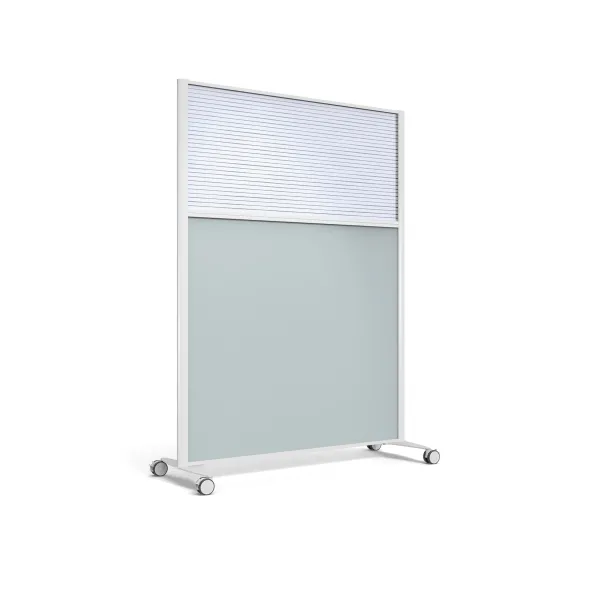 Cloison droite KP - l. 122 x h. 160 cm - bas mélaminé et haut polycarbonate - 2 pieds sur roulettes
