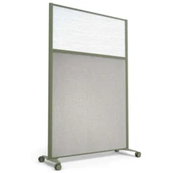 Cloison droite KP - l. 122 x h. 180 cm - bas mélaminé et haut polycarbonate - 2 pieds sur roulettes
