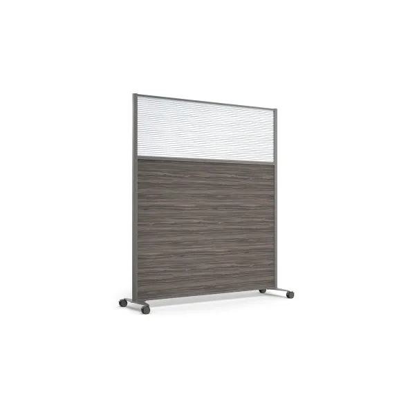 Cloison droite KP - l. 163 x h. 180 cm - bas mélaminé et haut polycarbonate - 2 pieds sur roulettes