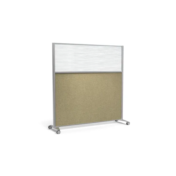 Cloison droite KP - l. 163 x h. 160 cm - bas mélaminé et haut polycarbonate - 2 pieds sur roulettes