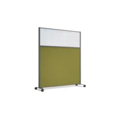 Cloison droite KP - l. 163 x h. 180 cm - bas tissu acoustique et haut polycarbonate - 2 pieds sur roulettes
