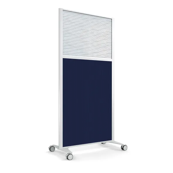 Cloison droite KP - l. 81 x h. 160 cm - bas tissu acoustique et haut polycarbonate - 2 pieds sur roulettes
