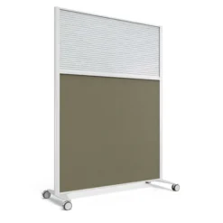 Cloison droite KP - l. 122 x h. 160 cm - bas tissu acoustique et haut polycarbonate - 2 pieds sur roulettes