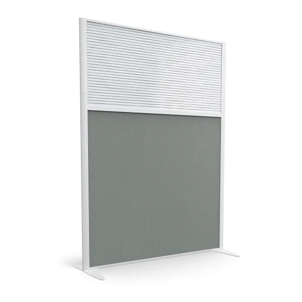 Cloison droite KP - l. 122 x h. 160 cm - bas tissu acoustique et haut polycarbonate - 2 pieds stabilisateurs