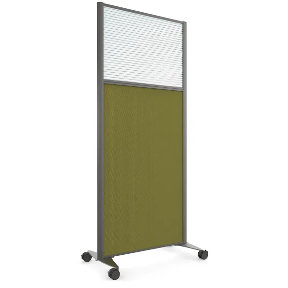 Cloison droite KP - l. 81 x h. 180 cm - bas tissu acoustique et haut polycarbonate - 2 pieds sur roulettes