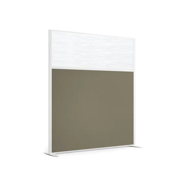 Cloison droite KP - l. 163 x h. 180 cm - partie basse tissu et partie haute polycarbonate - 2 pieds stabilisateurs