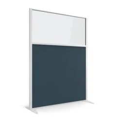 Cloison droite KP - l. 122 x h. 160 cm - partie basse tissu acoustique et partie haute vitrée - 2 pieds stabilisateurs