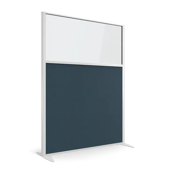 Cloison droite KP - l. 122 x h. 160 cm - partie basse tissu acoustique et partie haute vitrée - 2 pieds stabilisateurs