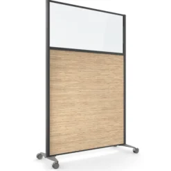 Cloison droite KP - l. 122 x h. 180 cm - partie basse mélaminé et partie haute vitrée - 2 pieds sur roulettes