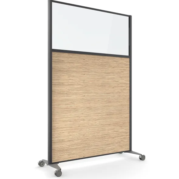 Cloison droite KP - l. 122 x h. 180 cm - partie basse mélaminé et partie haute vitrée - 2 pieds sur roulettes